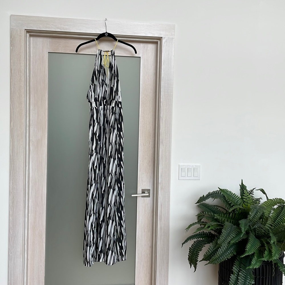 Black and white low back jumpsuit